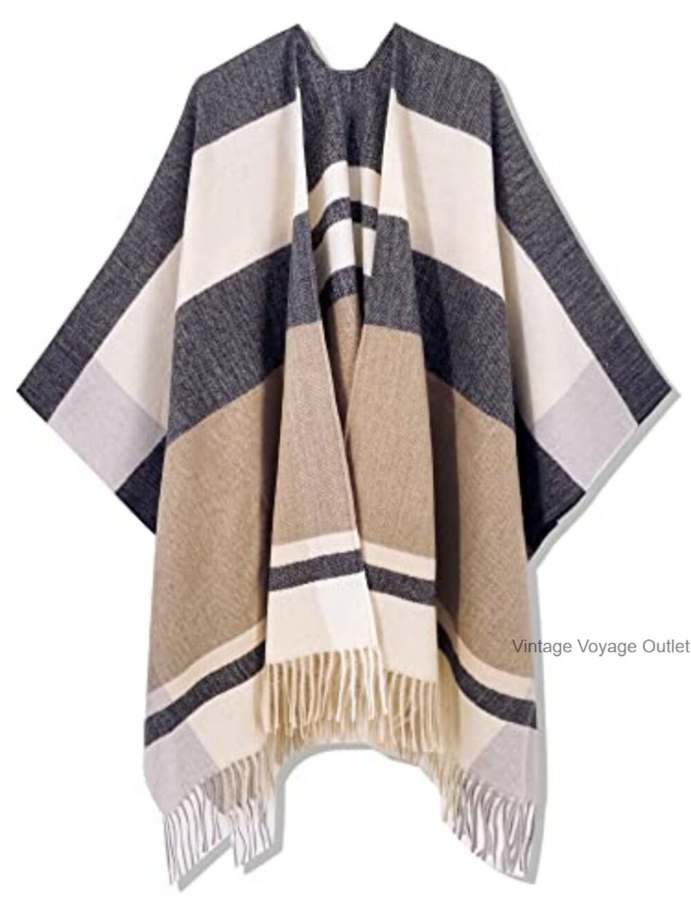 Plaid Shawl Wrap Open Front Poncho Cape Fall Winter Women